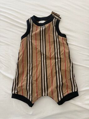 Burberry Black and Beige Striped Trim Tank Top